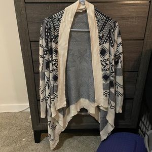 Cream, Navy, and Green Printed Cardigan